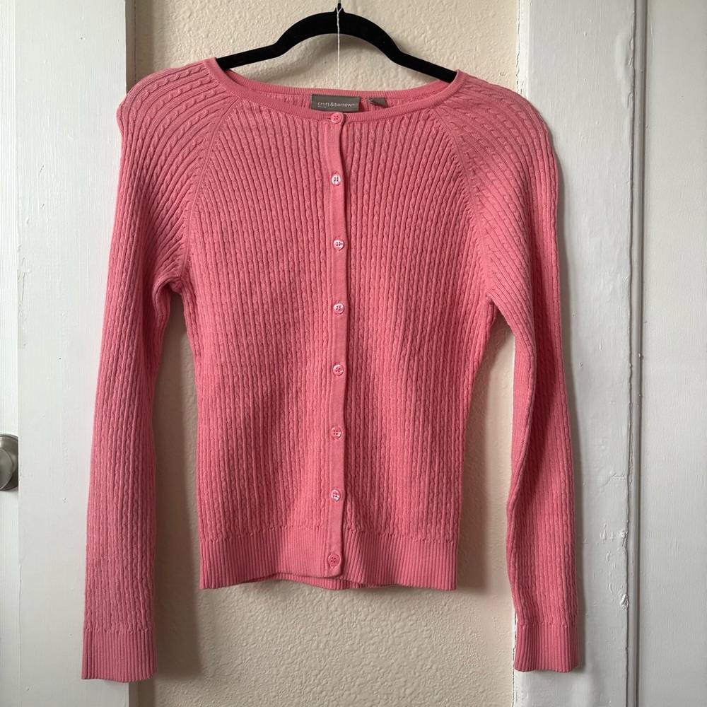 Croft & Barrow Pink Button-Up Cardigan